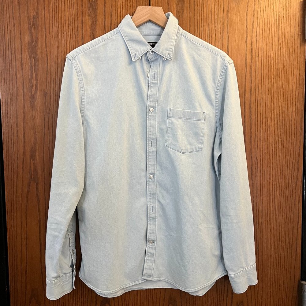 Express | Slim Light Wash Stretch Denim Shirt | Medium